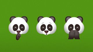 An illustration of three panda emoticons chatting. 